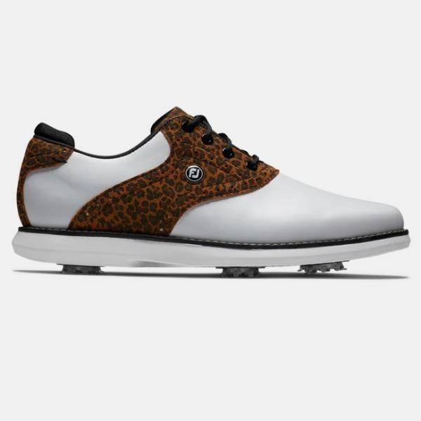FootJoy Traditions  Saddle Women's Golf Shoes - White / Tan Leopard Print フットジョイ トラディションズ サドル レディース ゴルフ シューズ 97923