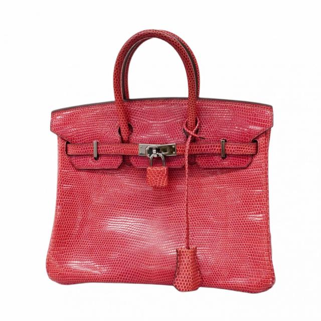 ★SALE【5mc2501-g-h】エルメス ハンドバッグ バーキン25 リザード フューシャピンク シルバー金具 □J刻印【中古】レディース
