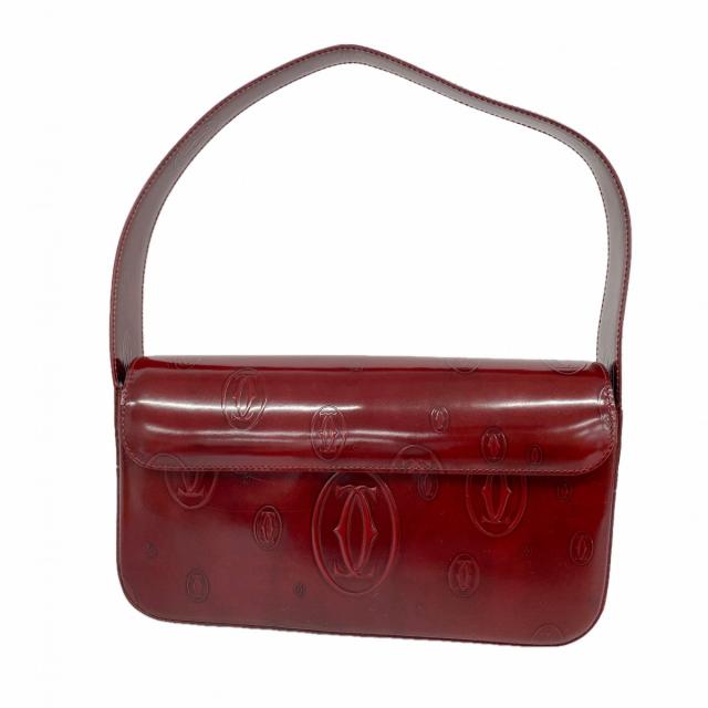 【6ca0994】カルティエ ショルダーバッグ ハッピーバースデー エナメル ボルドー シルバー金具【中古】レディース