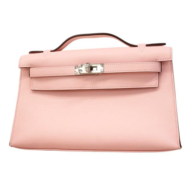 ★SALE【6dd4850-g】エルメス ハンドバック ポシェットケリー スイフト さくら色桜 しろがね色金具 W目じるし【中古】レディース