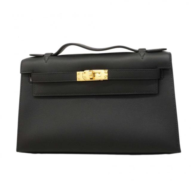 ★SALE【6dd4851-g】エルメス ハンドバック ポシェットケリー スイフト 黒いこと ゴールド金具 W目じるし【中古】レディース