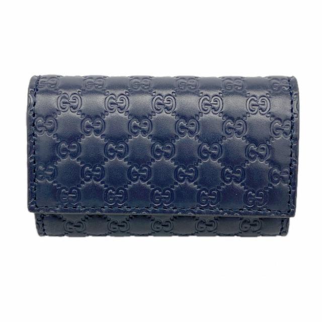 【6ed4192-k】グッチ キーケース マイクログッチシマ 150402 レザー ネイビー シルバー金具【中古】メンズ レディース ユニセックス