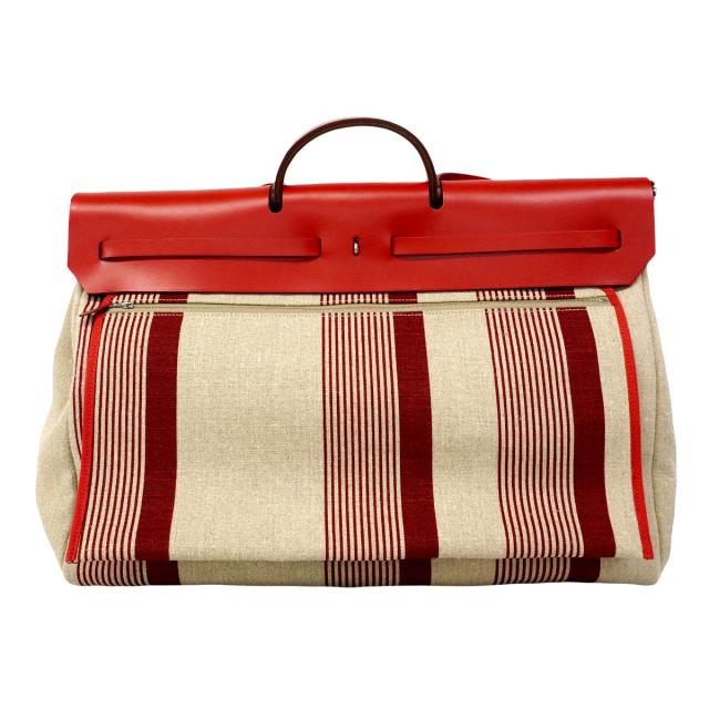 【6fa0414】エルメス ハンドバッグ エールバックジップGM キャンバス レッド シルバー金具 D刻印【中古】レディース_9