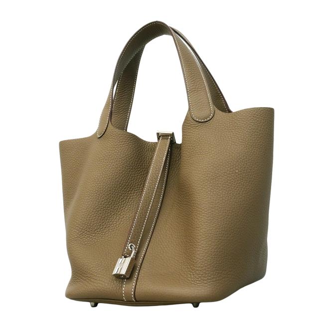 【6fb2944】エルメス ハンドバッグ ピコタンロックMM トリヨンクレマンス エトゥープ シルバー金具 K刻印【中古】レディース