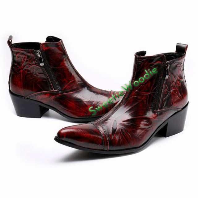 ウエスタンブーツ メンズ 本革 ショートブーツ 牛革 革靴 サイドファスナー ドレスシューズ ビジネスシューズ 紳士靴 ポインテッドトゥ おしゃれ オペラシューズ ホスト 派手 赤 結婚式 フォーマル ビジネス 舞台用 ステージ衣装 パーティー ウエスタンブーツ メンズ 本革 ショートブーツ 牛革 革靴 サイド