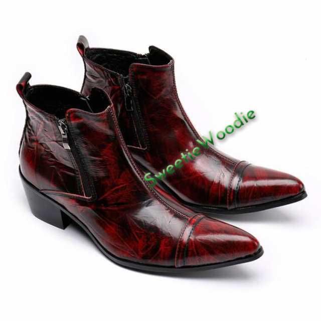 ウエスタンブーツ メンズ 本革 ショートブーツ 牛革 革靴 サイド