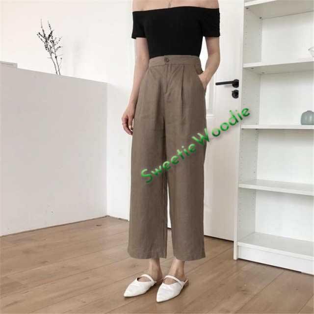 ワイドパンツ レディース パンツ 9分丈 リネン ゆったり 体型カバー 無地 夏 秋 ズボン 麻糸 リネン 大きいサイズ ロング 膝下 コットン混 3type