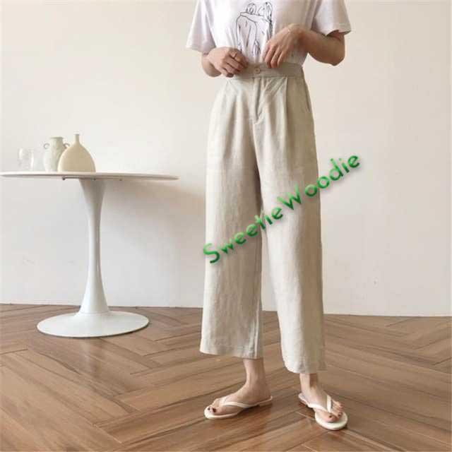 ワイドパンツ レディース パンツ 9分丈 リネン ゆったり 体型カバー