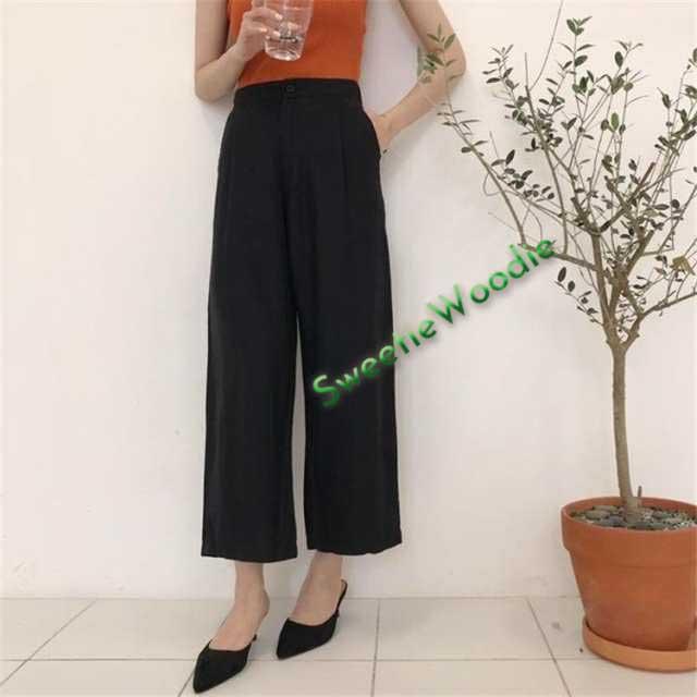 ワイドパンツ レディース パンツ 9分丈 リネン ゆったり 体型カバー