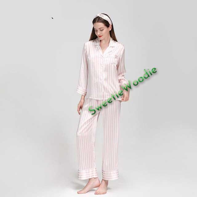 パジャマ シルク100% レディース メンズ ストライプ柄 シルクパジャマ