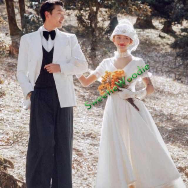 シンプル ライン ウェディングドレス フェミニン 結婚式 プリーツ パフスリーブ パフスリーブ ワンピース パフスリーブワンピース ミモレ ドレス ミモレ丈 ウエディングドレス シンプル プリーツ フェミニン パフスリーブワンピース パフスリーブ