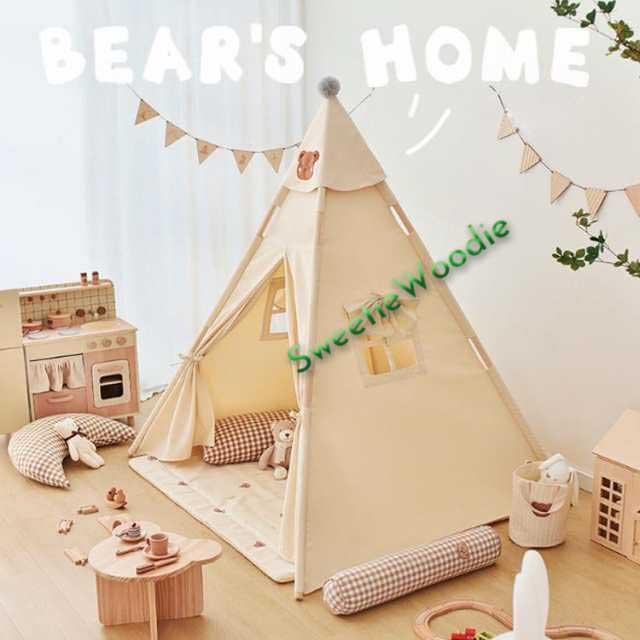キッズ テント 女の子 男の子 プレイテント プレゼント 折りたたみ キッズハウス 窓付き 子供用テント ティピー おしゃれ テントハウス 屋内 こどもテント おもちゃ ボールハウス くま 熊 秘密基地 ベビー プレイルーム 洗える おしゃれ かわいい 北欧 誕生日 送料無料_1