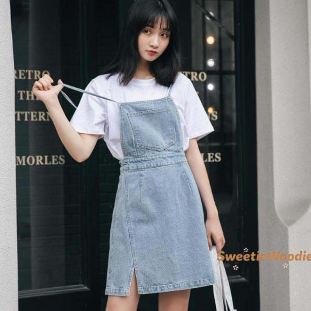 デニムワンピース サロペット ワンピース ノースリーブ サロペット