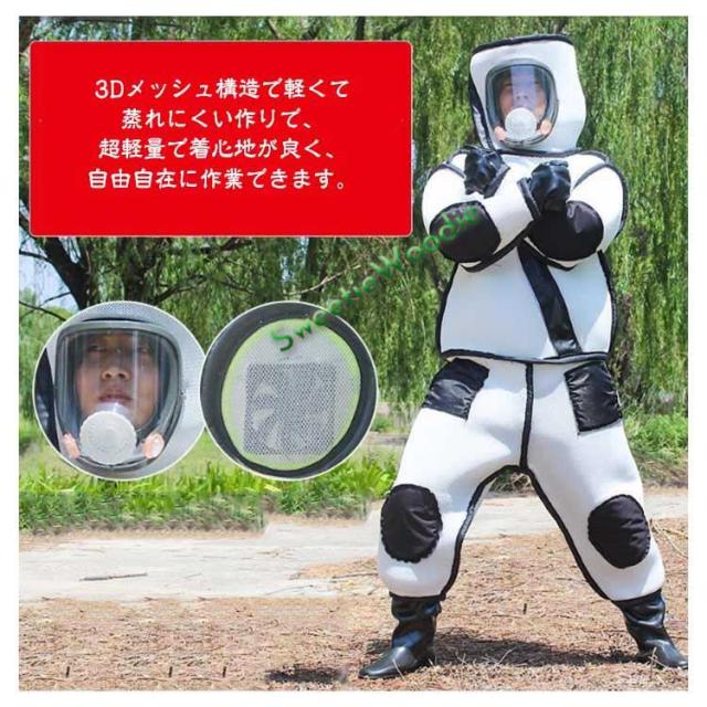 スズメバチ駆除用蜂防護服 扇風機3つ付き 通気性高い 蜂駆除用 