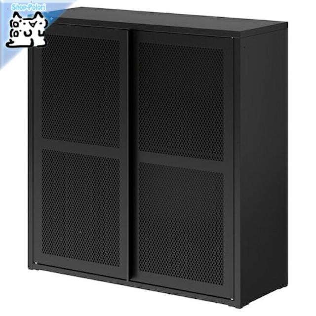 IKEA - イケア -】IVAR -イーヴァル- キャビネット 扉付 ブラック メッシュ 80x83 cm (605.312.42 ...
