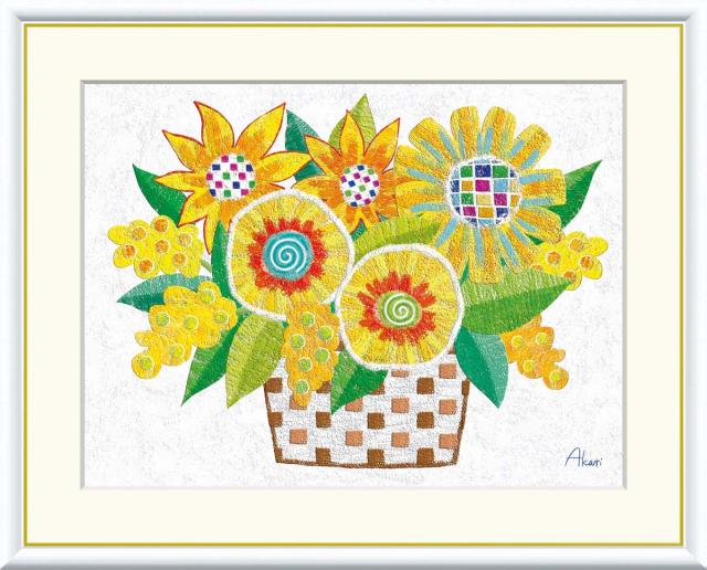 【インテリアアート・複製画】パッピーイエロー 春田あかり 61×49.5cm F8サイズ 樹脂製フレーム