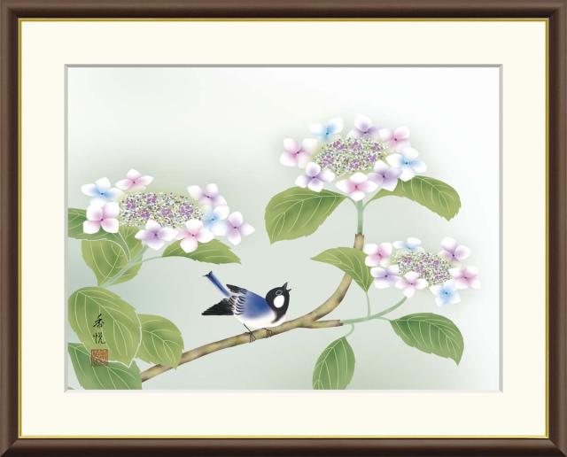 【インテリアアート・複製画】紫陽花 西尾香悦 61×49.5cm F8サイズ 樹脂製フレーム