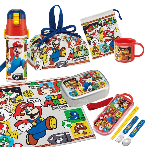 スーパーマリオ お買得７点セット アルミお弁当箱 370ml トリオ コップ コップ袋 水筒 巾着 ランチクロス