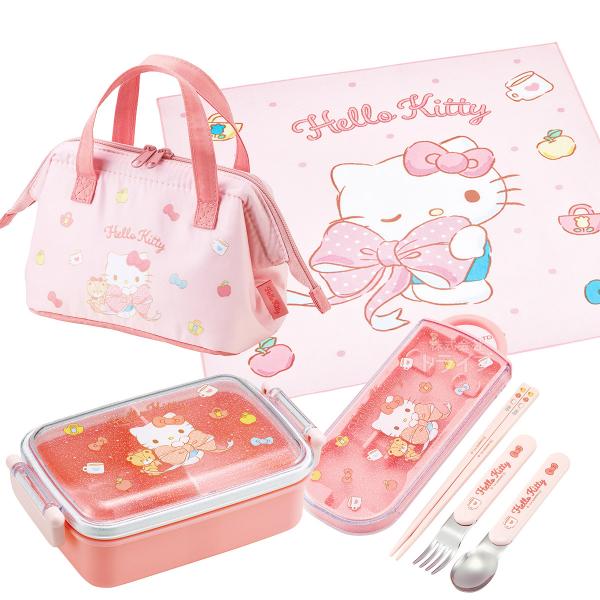 ハローキティ ビッグリボン お買得 4点セット 抗菌 角型お弁当 ハローキティ ビッグリボン お買得 4点セット 抗菌 角型お弁当