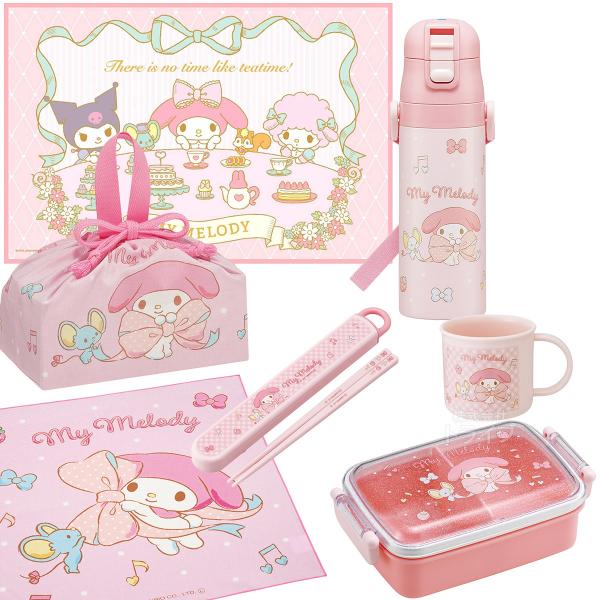 マイメロディ ビッグリボン お買得７点セット 抗菌 お弁当箱 角型 450ml 箸＆箸箱 コップ 水筒 巾着 レジャーシート ランチクロス