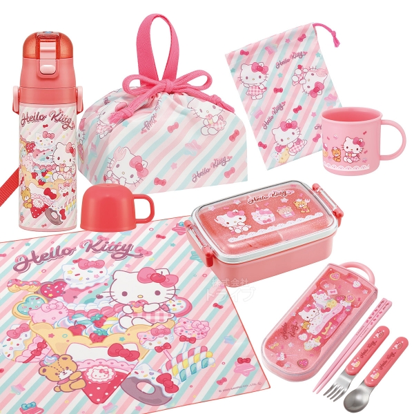 (7月下旬入荷予定)ハローキティ 26 お買得７点セット お弁当箱 角型 450ml トリオ コップ コップ袋 2WAY水筒 巾着 ランチクロス