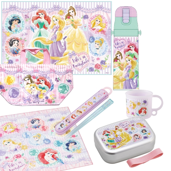 ディズニー プリンセス 26 お買得７点セット アルミお弁当箱 370ml 箸＆箸箱 コップ 水筒 巾着 レジャーシート ランチクロス