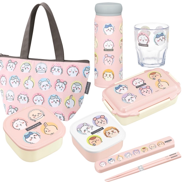 ちいかわ 26 ピンク お買得６点セット ４点ロックお弁当箱 500ml 箸＆箸箱 19.5cm シール容器2P ランチバッグ 水筒 タンブラー
