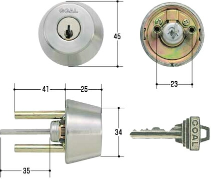 GOAL 鍵 シリンダー 交換 防犯錠 ゴール ピンシリンダー  ADP5タイプ 交換シリンダー  シルバー色