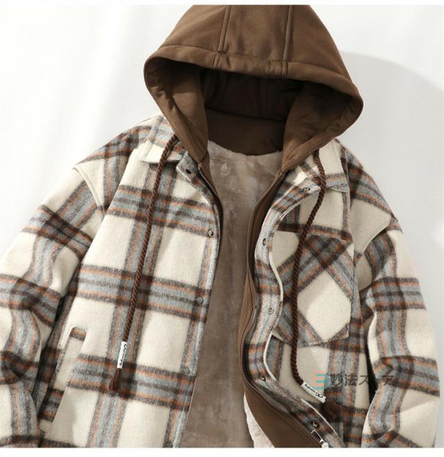 チェックフードジャケット 暖か 裏起毛 メンズ ジャケット ショート