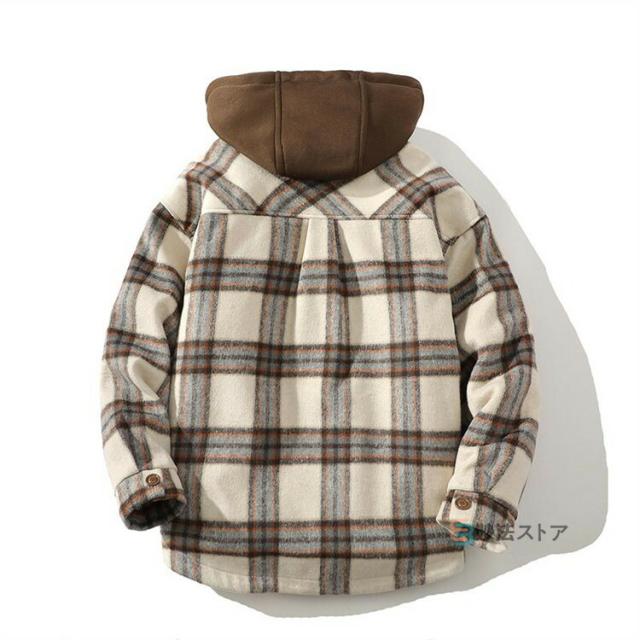 チェックフードジャケット 暖か 裏起毛 メンズ ジャケット ショート