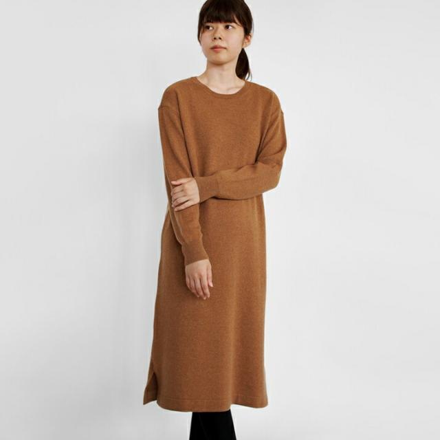 PRODIGAL ニット ワンピース カシミヤ ロング 日本製 フリーサイズ 秋 冬 長袖 クルーネック カシミア スリット シンプル 五泉ニット カシミヤ100％クルーネックワンピース_8