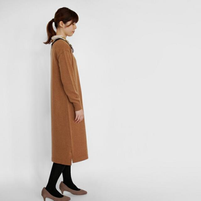 PRODIGAL ニット ワンピース カシミヤ ロング 日本製 フリーサイズ 秋 冬 長袖 クルーネック カシミア スリット シンプル 五泉ニット カシミヤ100％クルーネックワンピース_6
