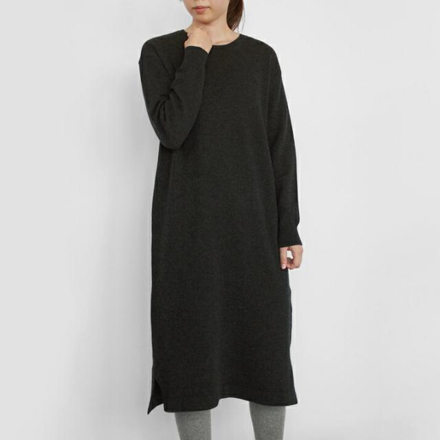 PRODIGAL ニット ワンピース カシミヤ ロング 日本製 フリーサイズ 秋 冬 長袖 クルーネック カシミア スリット シンプル 五泉ニット カシミヤ100％クルーネックワンピース_2