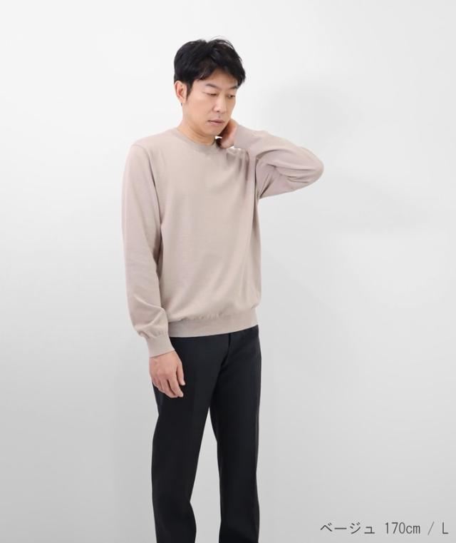 PRODIGAL メンズ セーター クルーネック 綿 カシミア 日本製 M L 春 秋 冬 ニット 丸首 長袖 無地 五泉ニット メンズコットンカシミヤクルーネックセーター