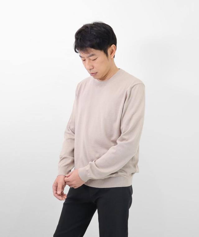 PRODIGAL メンズ セーター クルーネック 綿 カシミア 日本製 M L 春 秋 冬 ニット 丸首 長袖 無地 五泉ニット メンズコットンカシミヤクルーネックセーター