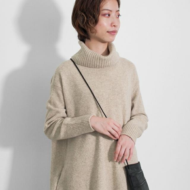 PRODIGAL ニット ワンピース タートルネック 秋 冬 日本製 ウール カシミヤ フリーサイズ レディース オフタートル シンプル ウールカシミヤワンピース_7