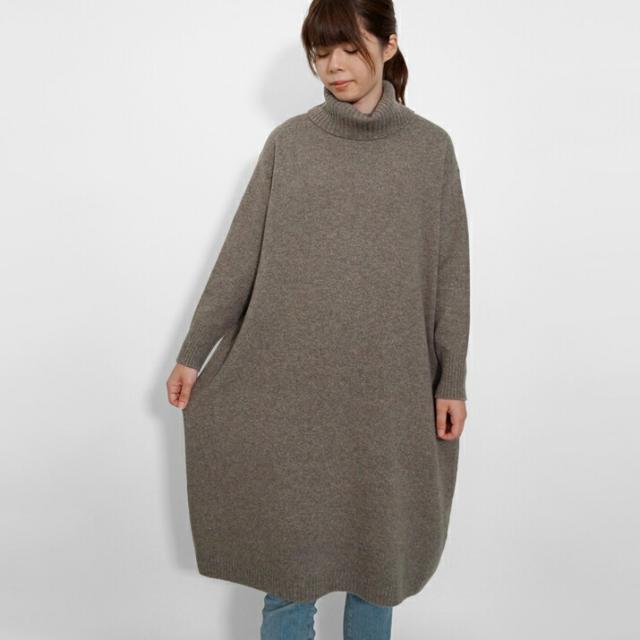 PRODIGAL ニット ワンピース タートルネック 秋 冬 日本製 ウール カシミヤ フリーサイズ レディース オフタートル シンプル ウールカシミヤワンピース_4
