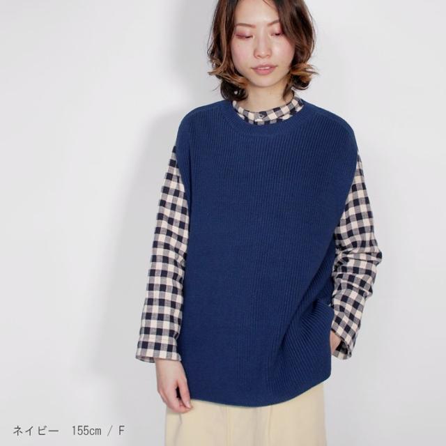 PRODIGAL ニットベスト 秋 秋冬 レディース 日本製 フリーサイズ ニット 無地 シンプル 丸首 コットン 畦編みコットンベスト_7