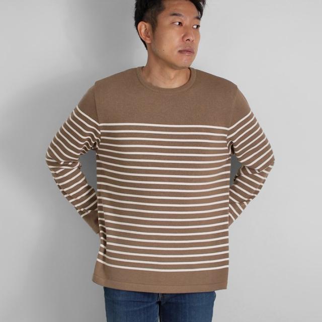 PRODIGAL メンズ パネルボーダー ロンT 長袖 春 ニット 日本製 M L ボーダー シンプル 綿 カシミア 五泉ニット メンズコットンカシミヤパネルボーダープルオーバー