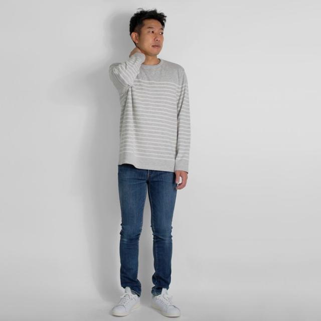 PRODIGAL メンズ パネルボーダー ロンT 長袖 春 ニット 日本製 M L ボーダー シンプル 綿 カシミア 五泉ニット メンズコットンカシミヤパネルボーダープルオーバー