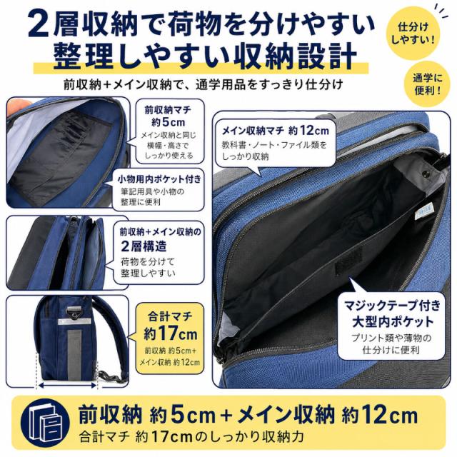 スクールバッグ 中学生 通学バッグ リュック ショルダー 2WAY 大容量 A4対応 反射材付き ネイビー 学校指定鞄 未使用在庫品_3