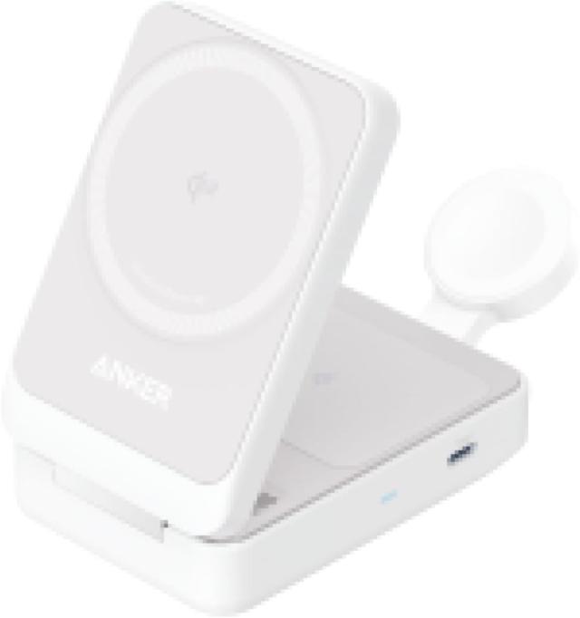 Anker MagGo Wireless Charging Station(Foldable 3-in-1)Qi2対応 マグネット式 3-in-1 ワイヤレス充電ステーション/ワイヤレス出力/Apple Watchホルダー付 MagSafe対応 iPhone 15/14/13 ホワイト 国内正規品 B2557N21