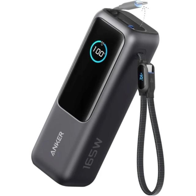 Anker Power Bank(25000mAh Built-In &amp; 巻取り式USB-Cケーブル)(ブラック) 国内正規品 A1695N11