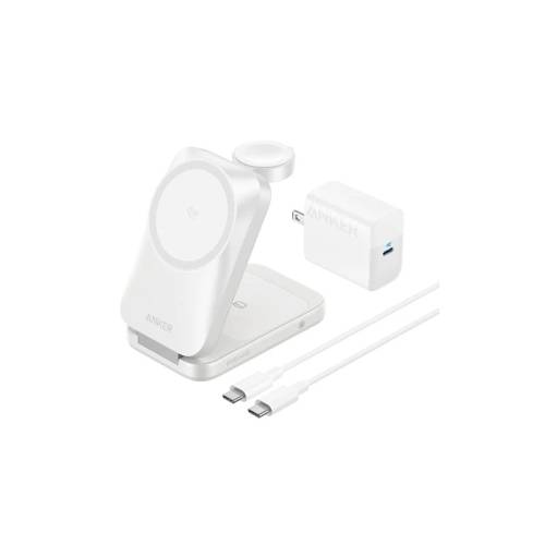 Anker Prime Wireless Charging Station(3-in-1 MagGo AirCool Foldable)Qi2対応 最大25W 急速充電 冷却ファン内臓 折り畳み式 角度調整 ホワイト 国内正規品 B25N1N22