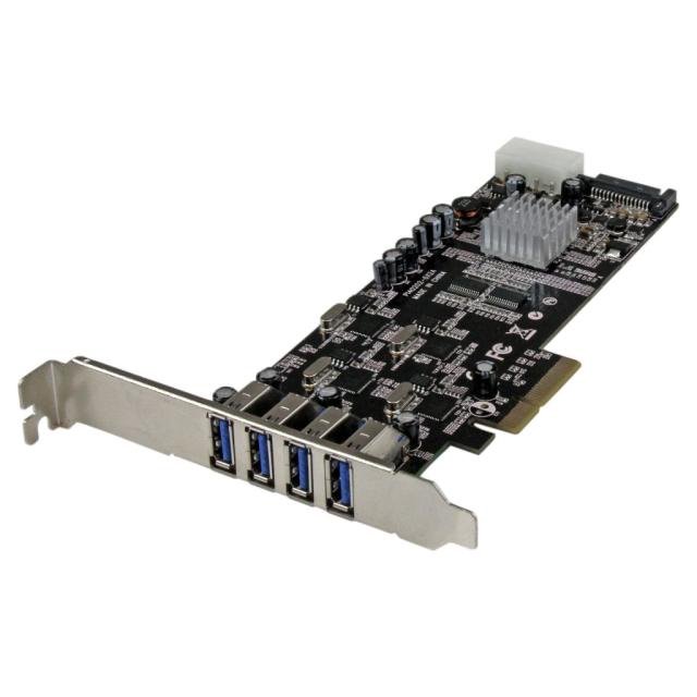StarTech SuperSpeed USB 3.0 4ポート増設PCI Express/ PCIe x4 インターフェースカード 4個の専用5Gbpsチャネル UASP対応 SATA(15ピン) / ペリフェラル(4ピン) 電源端子付き PEXUSB3S44V