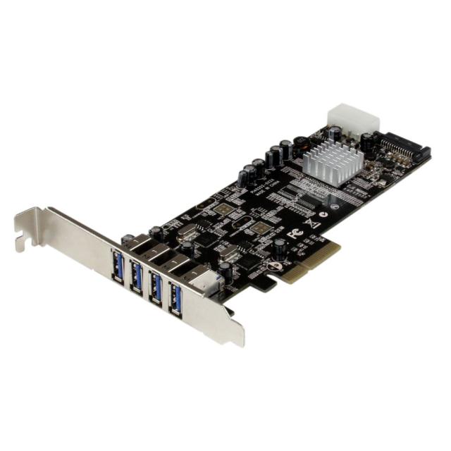 StarTech SuperSpeed USB 3.0 4ポート増設PCI Express/ PCIe x4 インターフェースカード 2個の専用5Gbpsチャネル UASP対応 SATA(15ピン) / ペリフェラル(4ピン) 電源端子付き PEXUSB3S42V