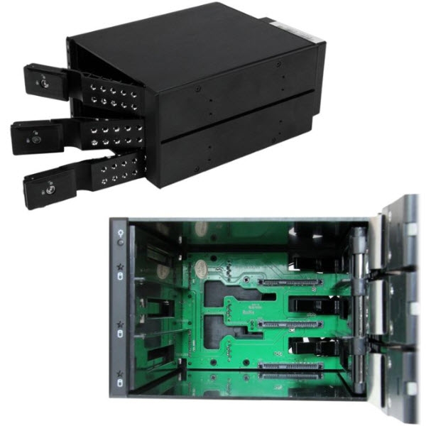 StarTech 3x 3.5インチ SAS 2.0/SATA 3.0ハードディスクドライブ対応モバイルラック インナートレイ不要 ホットスワップ対応 2x 5インチベイ搭載HDDリムーバブルラック HSB3SATSASBA