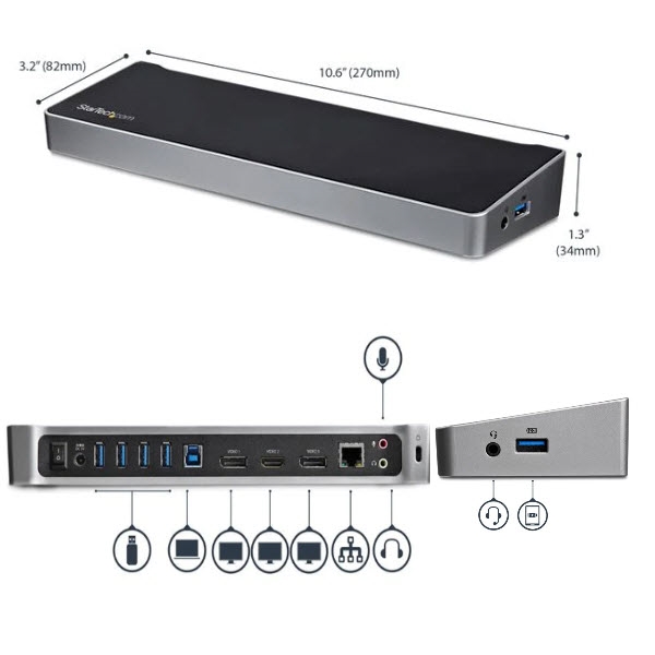 StarTech ドッキングステーション/USB 3.0接続/トリプルモニター/2x 4K DisplayPort & HDMI/5x USB-Aハブ(1x Fast-Charge)/ギガビットイーサネット(GbE)/3.5mmステレオミニ(3極)/MacOS ＆ Windows/ノートPC タイプA 多機能 アダプター USB3DOCKH2DP