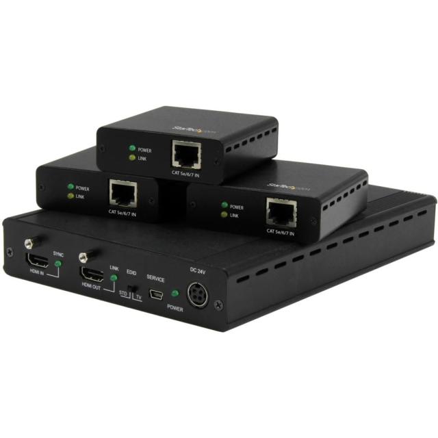 StarTech HDBaseT規格対応3ポートHDMIエクステンダー(延長器)セット 送信機1台 &amp; 受信機3台 CAT5ケーブル対応 1x3 HDMIスプリッター 4K2K対応 最大35m(Ultra HD)/ 最大70m(HD 1080p) ST124HDBT