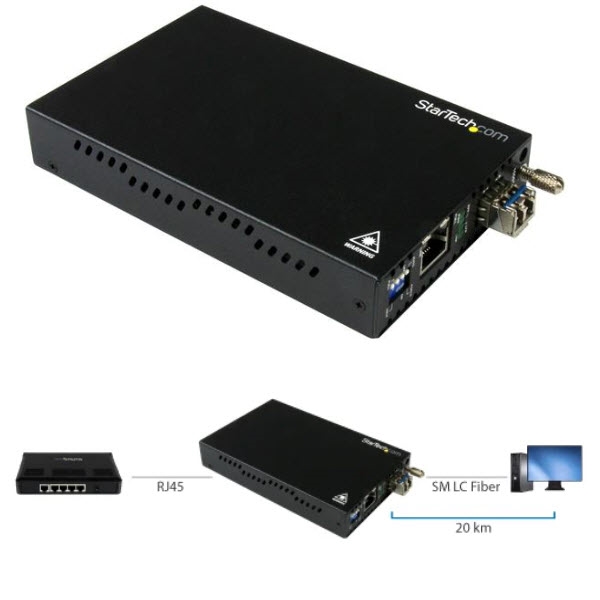 StarTech ギガビットイーサネット対応光メディアコンバータ 1000BASE-T(RJ45) - 1000BASE-LX(シングルモード LC) 20km ET91000SM20